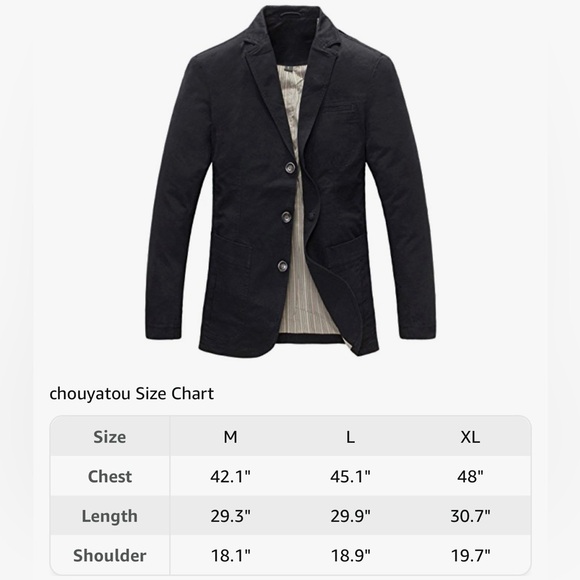 BNWT! CHOUYATOU, Men's Casual 3 Button Stripe Lined Cotton Twill Suit Jacket, π»π€ - Picture 10 of 10